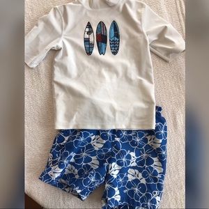 Swim trunks and rash guard shirt